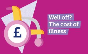 A logo incorporating a pound sign and wheelchair that says 'Well off? The cost of illness'