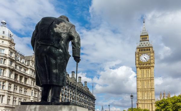 Statue of Winston Churchill and Parliament