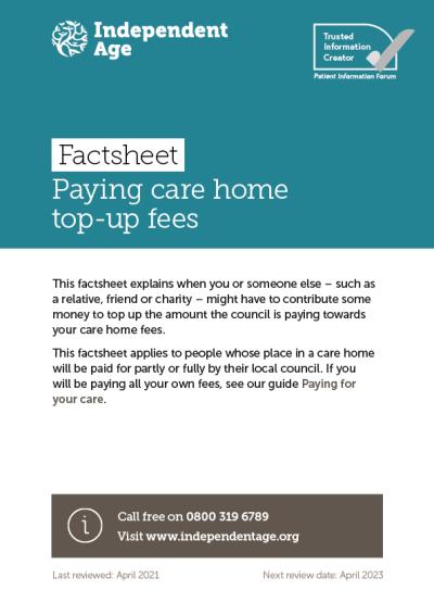 Paying care home top-up fees factsheet cover