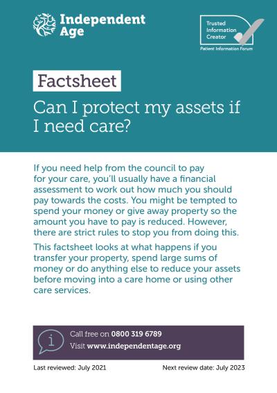 Can I protect my assets if I need care? factsheet cover