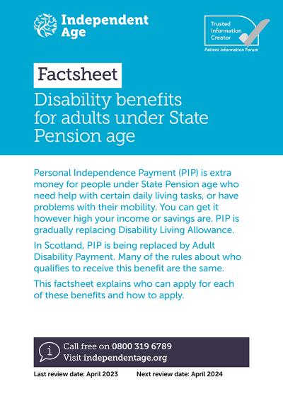 Disability benefits for adults under State Pension age factsheet cover