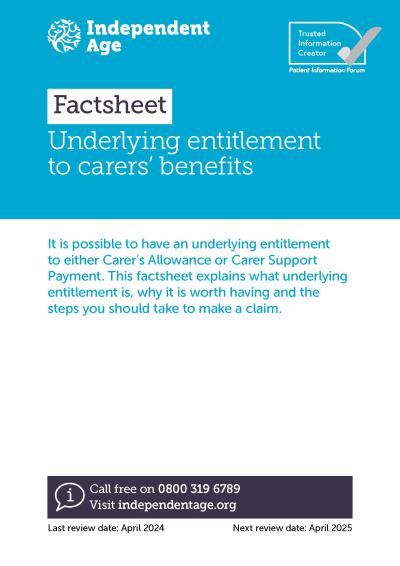 Front cover of Underlying entitlement to carers' benefit factsheet